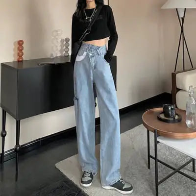 High-rise Wide-leg Casual Straight-leg Jeans